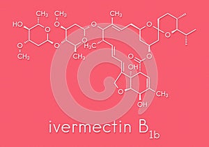 Ivermectin antiparasitic drug molecule. Used in treatment of river blindness, scabies, head lice, etc. Skeletal formula.