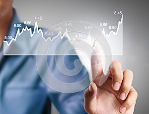 Ivestment concept with financial chart symbols coming from hand