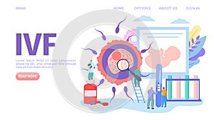 IVF medical fertility concept, webpage vector illustration. Gynecology healthcare, alternative way for pregnancy in