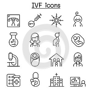 IVF, In Vitro Fertilization icon set in thin line style photo