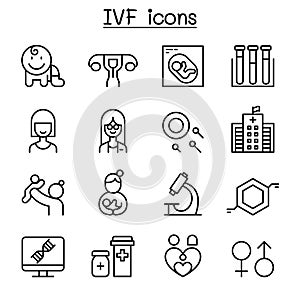 IVF, In Vitro Fertilization icon set in thin line style photo