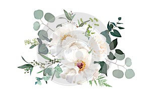 Ivory beige, white and creamy rose, peony flowers vector design wedding bouquet photo