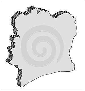 Ivory Coast 3D Map Outline Silhouette
