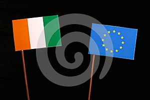 Ivory Coast flag with European Union EU flag on black