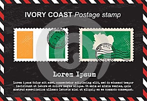 Ivory Coast Postage stamp, vintage stamp, air mail envelope.