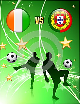 Ivory Coast versus Portugal on Abstract Green Stars Background