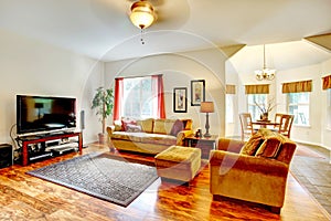 Ivory living room with a beautiful dining area