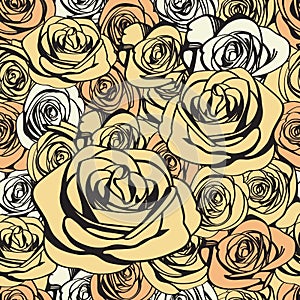 Ivory roses seamless pattern. Vector