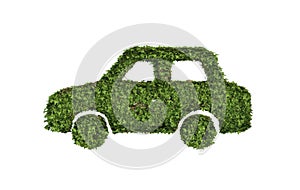 Ivy plant with leaves, green creeper bush and vines forming eco electric energy car sign symbol isolated on white in nature,