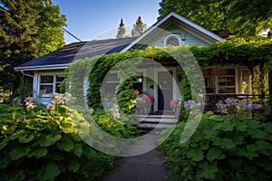 ivy veiling the entire one-story cottage