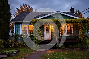 ivy veiling the entire one-story cottage