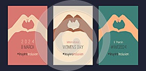 IWD design with hands show Heart Shape. Minimalist International Women\'s Day 2024 photo