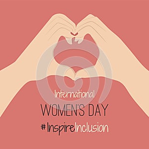 IWD design with white hands show Heart Shape Card. Minimalist International Women s Day 2024 Posters with slogan InspireInclusion