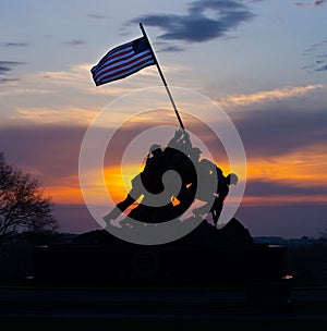 Iwo Jima Memorial sunrise silhouette