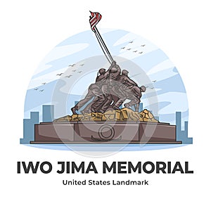 Iwo Jima Memorial United States Landmark Minimalist Cartoon Illustration