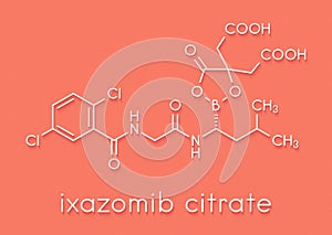 Ixazomib citrate multiple myeloma drug molecule proteasome inhibitor. Skeletal formula.