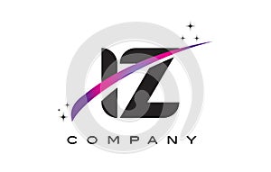 IZ I Z Black Letter Logo Design with Purple Magenta Swoosh