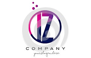 IZ I Z Circle Letter Logo Design with Purple Dots Bubbles