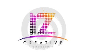 IZ I Z Letter Logo Design with Magenta Dots and Swoosh