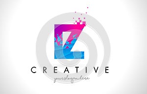 IZ I Z Letter Logo with Shattered Broken Blue Pink Texture Design Vector.