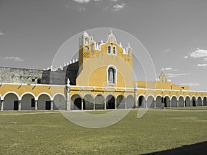 Izamal Yellow Church with Black & White Sky photo