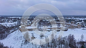 Izborsk Fortress in Winter. Russia. Aerial View