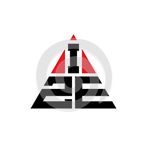 IZE triangle letter logo design with triangle shape. IZE triangle logo design monogram. IZE triangle vector logo template with red