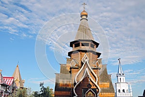 Izmailovo Kremlin in Moscow. Wooden church