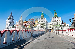 Izmailovsky Kremlin and museum complex during the midday, local flea market invites do shopping.