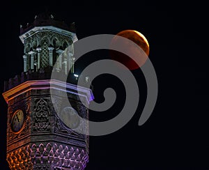 Izmir clock tower bloody lunar eclipse