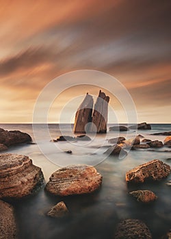 Izmir foca yelken rocks at sunset time