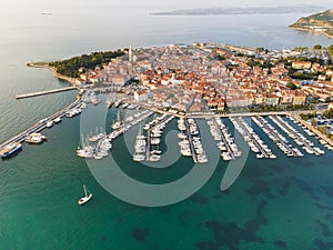Izola Town and Boats at Marina Bay. Istria Adriatic Sea in Slovenia
