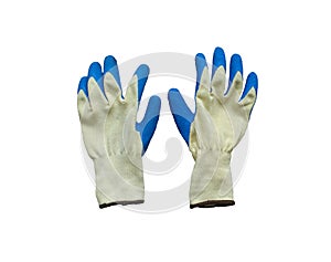 Izolated construction rubberized gloves on a white background. Blue protective gloves for construction and operation with caustic