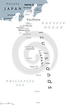 Izu Islands, volcanic island group of Japan, gray political map photo