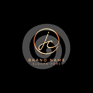 J, C, JC Initial letter handwritten and signature vector logo. Business template in round shape line art