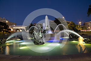 J.C. Nichols Memorial Fountain night view Kansas