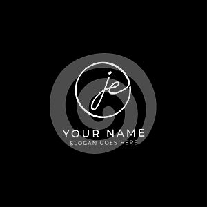 J, E, JE Initial letter handwritten and signature vector logo. Business template in round shape line art