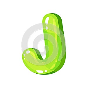 J green glossy bright English letter, kids font vector Illustration on a white background