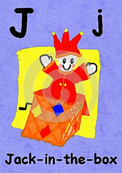 J is for Jack-in-the-box. Learn the alphabet and spelling.