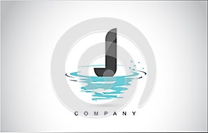 J Letter Logo Design with Water Splash Ripples Drops Reflection