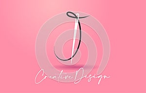 J Letter Logo with Needle and Thread Creative Design Concept Vector