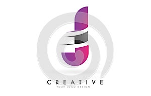 J Letter Logo with Pink and Grey Colorblock Design and Creative Cut
