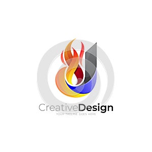 J logo, letter J logo and fire design combination