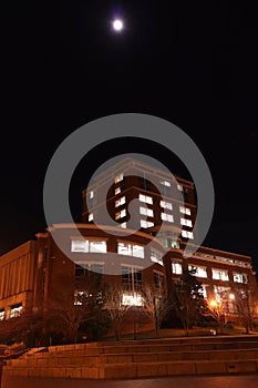 The J. Murrey Atkins Library  at UNC Charlotte at night photo