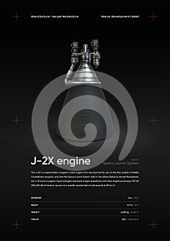 J-2X Rocket engine 3D illustration poster