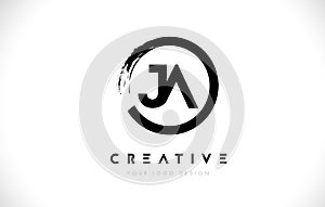 JA Letter Logo with Circle Brush Design and White Background photo