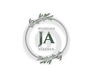 JA Initials letter Wedding monogram logos collection, hand drawn modern minimalistic and floral templates for Invitation cards,