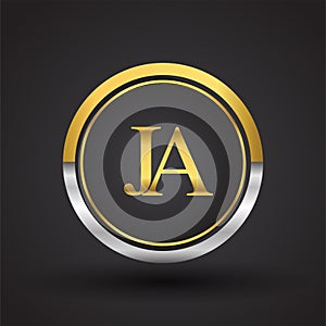 JA Letter logo in a circle, gold and silver colored. Vector design template elements for your business or company identity photo
