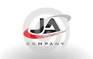 JA Modern Letter Logo Design with Red Dotted Swoosh