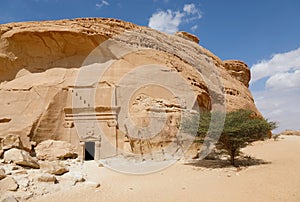 Jabal Al Banat, one of the largest clusters of tombs in Hegra with 29 tombs that have skillfully carved facades